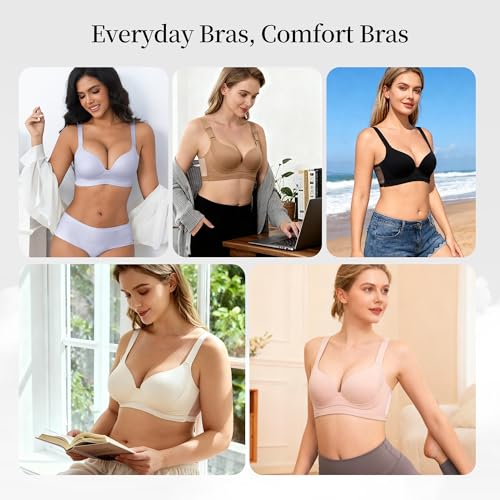Zero Feel Bliss Women's Push-up Bra Without Underwire, Thin Cup Deep Neckline, Adjustable Wide Straps, Soft Breathable Invisible, Full Coverage with Support