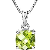 Michooyel 2ct Cushion Cut Peridot Pendant Necklace for Women Sterling Silver Gemstone August Birthstone Women's Necklace, 16-18 inch