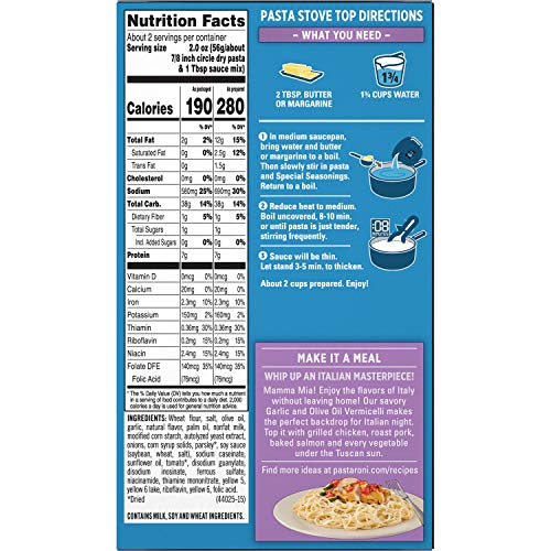 PASTA RONI GARLIC & OLIVE OIL VERMICELLI PASTA, 4.6 OZ
