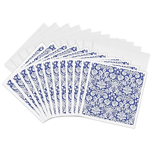 3dRose Set of 12 Greeting Cards, Royal Blue and White Damask Pattern (gc_151455…