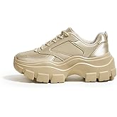 LUCKY STEP Women Chunky Platform Dad Colorblock White Neon Green Fuchsia Hologram Silver Casual Lace-Up Walking Sneakers