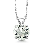 Gem Stone King 14K White Gold Green Prasiolite Pendant Necklace for Women | 1.85 Cttw | Gemstone Birthstone | Round 8MM | With 18 Inch Chain
