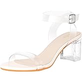 ZriEy Women's Clear Heels Strappy Chunky Block Heeled Sandals 2.2 Inch Open Toe Adjustable Ankle Strap Pump Sandals for Weddings Parties Daily Wear