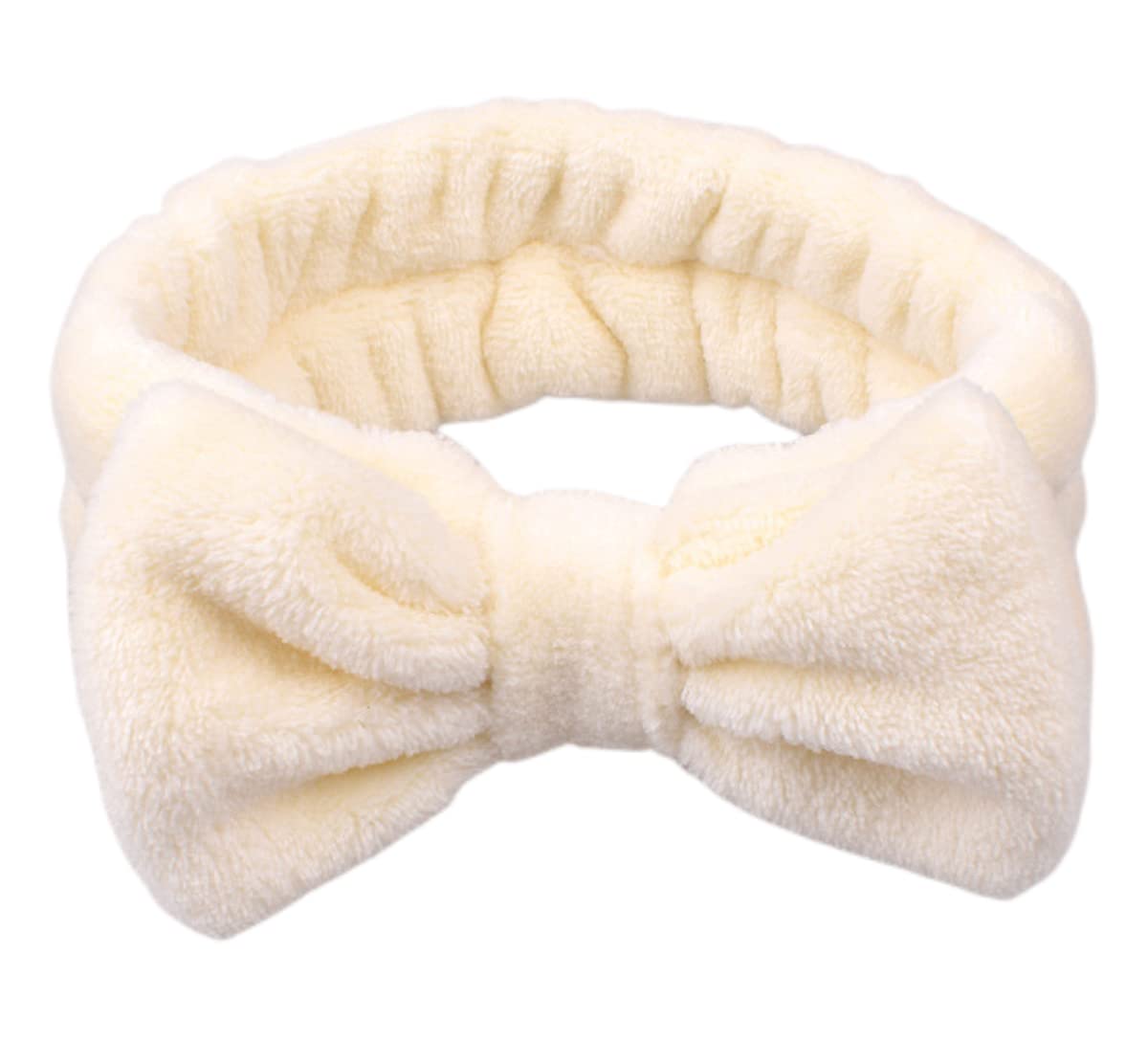 scicent Women's Spa Headband,Bowknot Coral Fleece Elastic Headband for Women Girls Washing Face Beauty Skincare And Sports - Beige — image 1