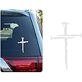 DXNQ Car Cross of Nails Sticker, Bumper Christian Sign Cross with Nails Decal, Removable Waterproof Sticker for Car Truck Window Motorcycle Helmet Laptop, Car Accessories (White)