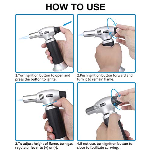 Professional Kitchen Torch, Cooking Torch Lighter, Culinary Blow Torch for Baking & BBQ & Desserts & Cocktail, Automatic Ignition Butane Powered Pro-torch, Butane Gas Not Included and Adjustable Flame - Thumbnail 2