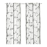 Ikea Tree and Bird Pattern Thin Curtains, 1 Pair, White/black