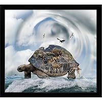 ArtzFolio World Turtle Concept Carrying Animals Tabletop Painting Black Frame 6.5 X 6Inch