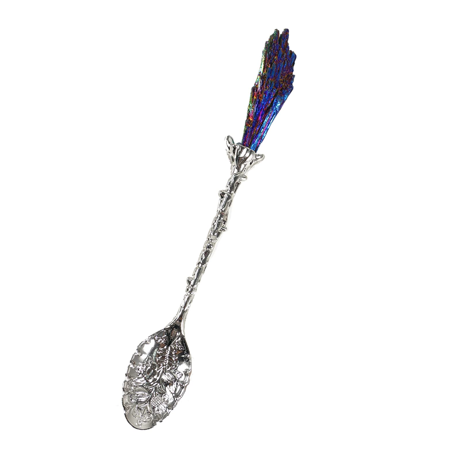 Soulnioi Vintage Carved Crystal Spoons Retro Decorative Coffee Stirring Spoons Dessert Spoons Ice Cream Spoon with Malachite Blue Flame Feather Head for Cafe Office Tableware -White