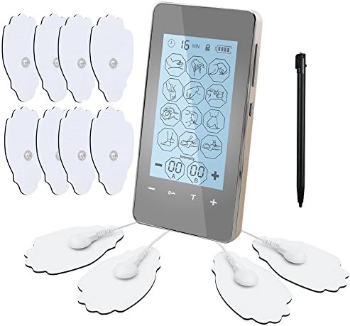 loverbeby Rechargeable Touch Screen Tens Unit Muscle Stimulator Electronic Pulse Massager with 12 Modes and 4 Pads Portable Smart Electro Pain Relief