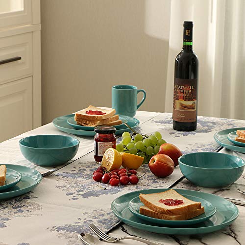 Warebest Stoneware Dinner Plate Set of 4 (10.5", 4-Piece),Porcelain Tableware Teal Blue Ceramic Dishes Set