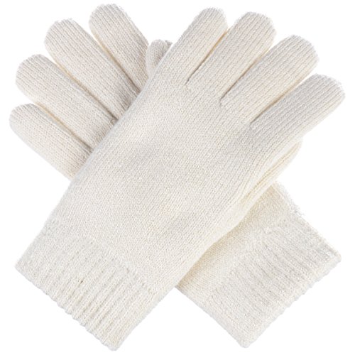 BYOS Winter Womens Toasty Warm Plush Fleece Lined Knit Gloves, 14 Solid Colors (Ivory)