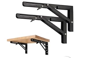 MIKMAYTOO Black Folding Shelf Brackets Max. Load 220 lb, Heavy Duty DIY Wall Mounted Shelf Bracket Space Saving for Table Work Bench (8 INCH-2PCS)