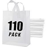 Hokimder Plastic Bags with Handles - 110 Pack Clear Frosted Gift Bags with Cardboard Bottom, 25LB Thickened Boutique Bags Bulk for Small Business, Shopping, Retail Stores, Gifts (10x5x13 Inch)