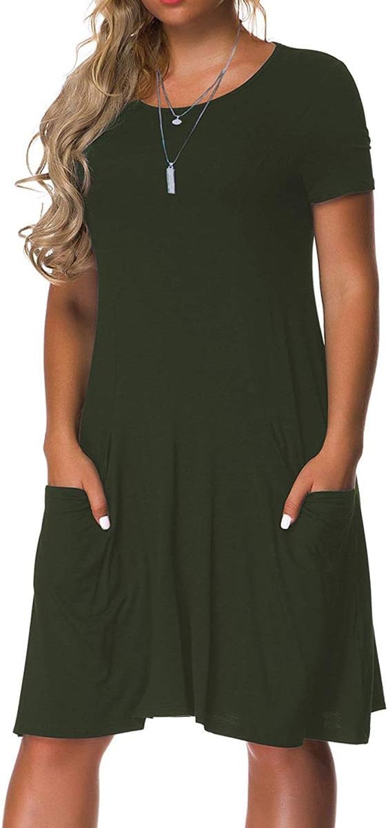VERABENDI Women's Plus Size Long Short Sleeve Dress Casual Loose Pocket T-Shirt Dress