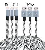 Frieso 3pcs 10ft Nylon Braided Lightning to USB Charging Cable for iPhone 7, 7 plus, 6s 6 Plus 5s 5c 5,iPhone SE, iPad Pro, Air 2, iPad mini 4 3 2, iPod touch 5th gen / 6th gen / nano 7th gen (Gray)