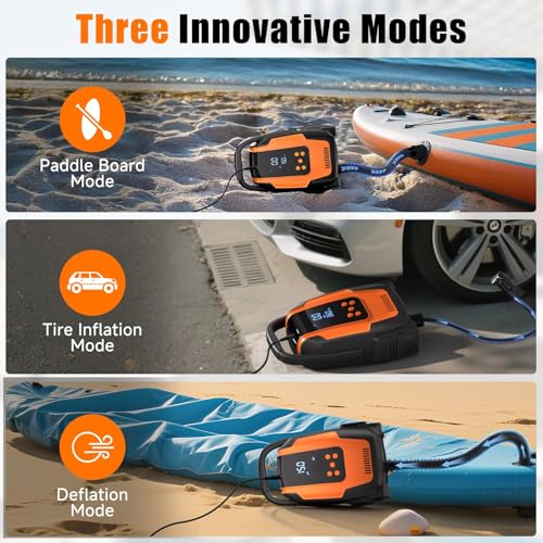 Camping Electric Pumps Electric Paddle Board Pump, 50PSI High Pressure Portable SUP Air Pump with Auto-Off and Deflation Function