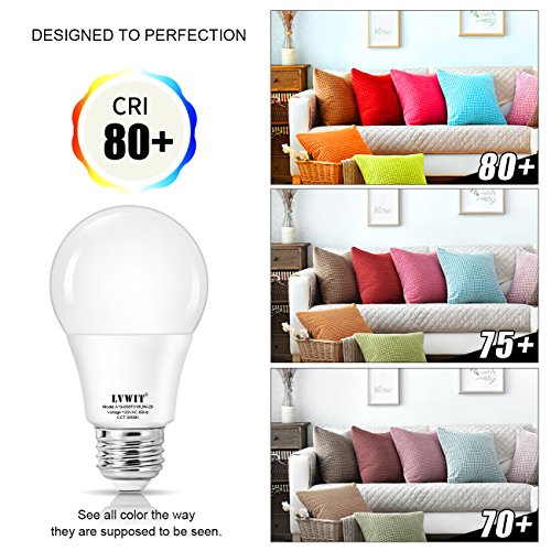 LVWIT A19 LED Light Bulb, 8W (60W Equivalent), 3000K Soft White, Non-dimmable, Medium Screw Base E26, UL-listed, Pack of 6