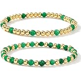 SHINUS BOHO Dainty 14K Gold Plated Gemstone Beaded Stack Bracelets for Women,Stackable Bohemian Beads Bracelet Healing Stretch Trendy Ball Jewelry Friendship Accessories Gift