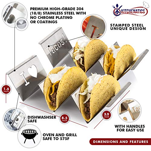 image for KITCHENATICS Stainless Steel Taco Holder Stand: 2 Rack Metal Tray Hold