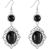 Goth Red Purple Black Crystal Dangle Earrings Vintage Victorian Earring Gothic Stardust Cameo Earrings Blood Drop Earring Mysterious Witch Earrings Halloween Jewelry Accessories for Women