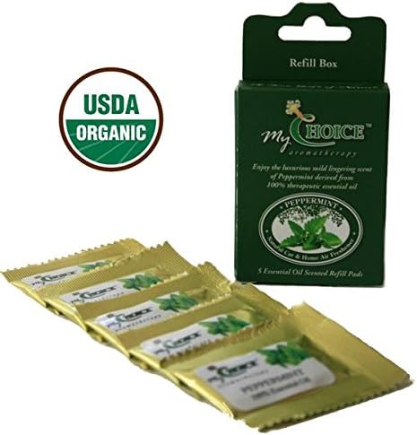 myChoice Aromatherapy 5 ORGANIC PEPPERMINT Natural Car Air Freshener Refill Pads - 100% Therapeutic Grade Peppermint Essential Oil