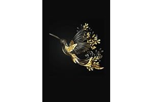 Decorative 6"x9" Hummingbird Journal/Notebook - Stunning Black & Gold Design 120 Lined Pages with Password Trackers