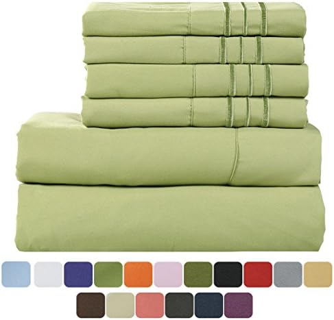 TasteLife 105 GSM Deep Pocket Bed Sheet Set Brushed Hypoallergenic Microfiber 1800 Bedding Sheets Wrinkle, Fade, Stain Resistant - 6 Pcs(Green, Queen)