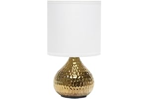 Simple Designs LT2073-GDW Mini Hammered Texture Gold Drip Table Lamp with White Shade