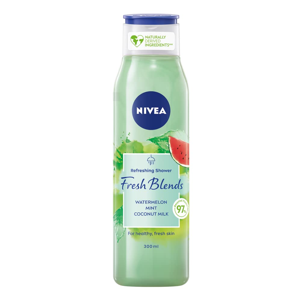 NIVEA Fresh Blends Watermelon Shower Gel (300ml), Watermelon-Scented Women's Shower Gel, Vegan Shower Gel Made with Natural Watermelon Juice, Mint, and Coconut Milk