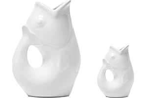 Gurgle Pot - Set of 2, French Inspired Design, Large Pitcher 42 oz. with matching Creamer, Bright White, the perfect Indoor o