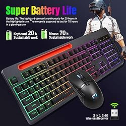 Wireless Gaming Keyboard and Mouse Combo, Rainbow