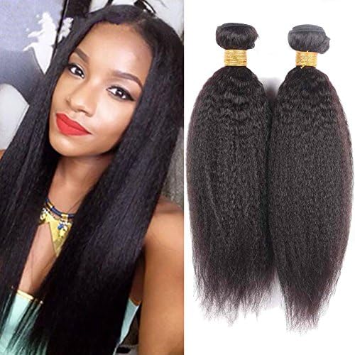 XCCOCO Hair Brazilian Virgin Kinky Straight Hair Weave 3 Bundles Italian Yaki Human Hair Extensions Coarse Yaki Human Hair Wefts Can Be Dyed Natural Black(Natural Color,8"x3)