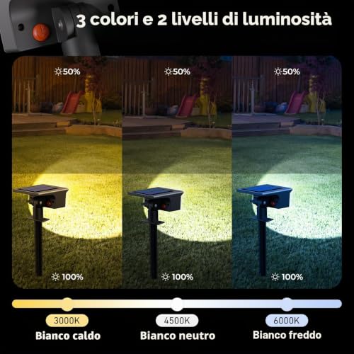 btfarm 6 x Outdoor LED Solar Spotlights, 3000 K/4500 K/6000 K, IP65 Waterproof, 2 Brightness Levels Powerful Solar Light Lamps for Backyard, Driveway, Garage Lawn