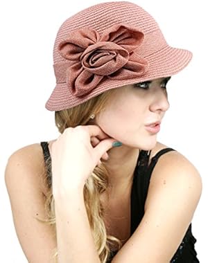 Women's Paper Woven Cloche Hat with Flower Band