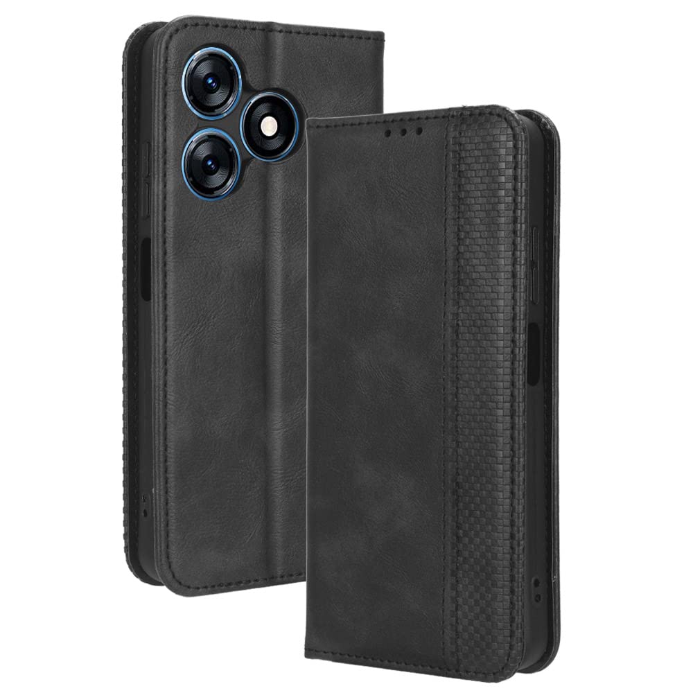 BellaCase Tecno Spark 10 4G Case [Wallet Case] [Kickstand] [Card Slots] [Magnetic Flip Cover] Compatible with Tecno Spark 10 4G Smartphone(Black)