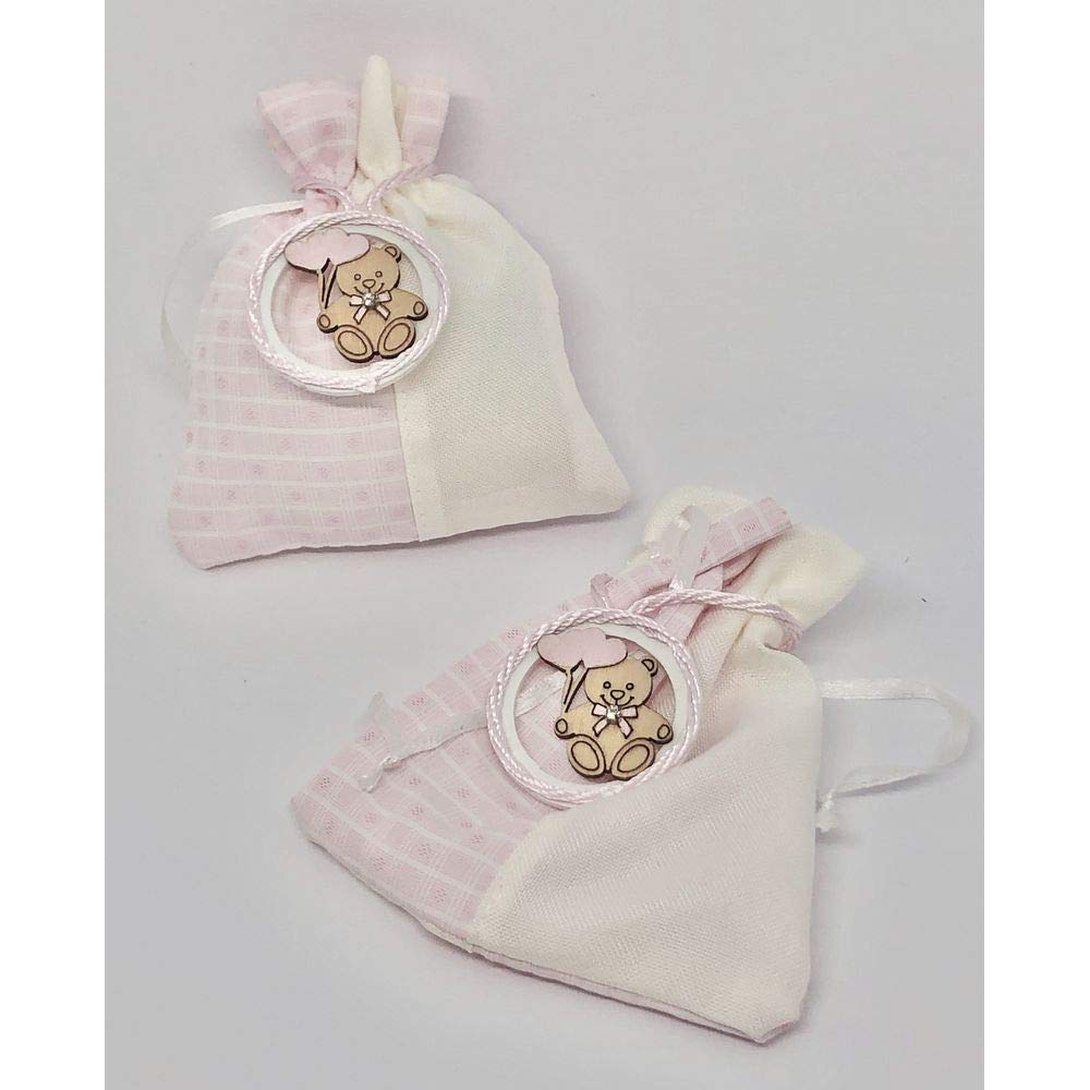 Publilancio Srl 24 x Bag for Sweets Pink 12 x 10 cm with Bear Puppy Detail