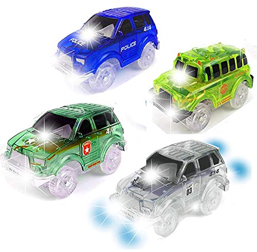 [4-Pack] Track Replacement Race Cars Toy | Light Up w/ 5 LED Lights | Glow in The Dark | for Independent & Track Play | Track Accessories Compatible with Most Tracks for Boys and Girls - Thumbnail 6