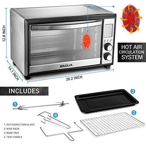 Baulia TO809 Digital Countertop Toaster Oven, 12 Inch Pizza 33 Liter Compact Convection Oven | Stainless Steel Even Heat Technology | 9 Pre-programmed One-Touch Functions, 6-Slice, 1600W