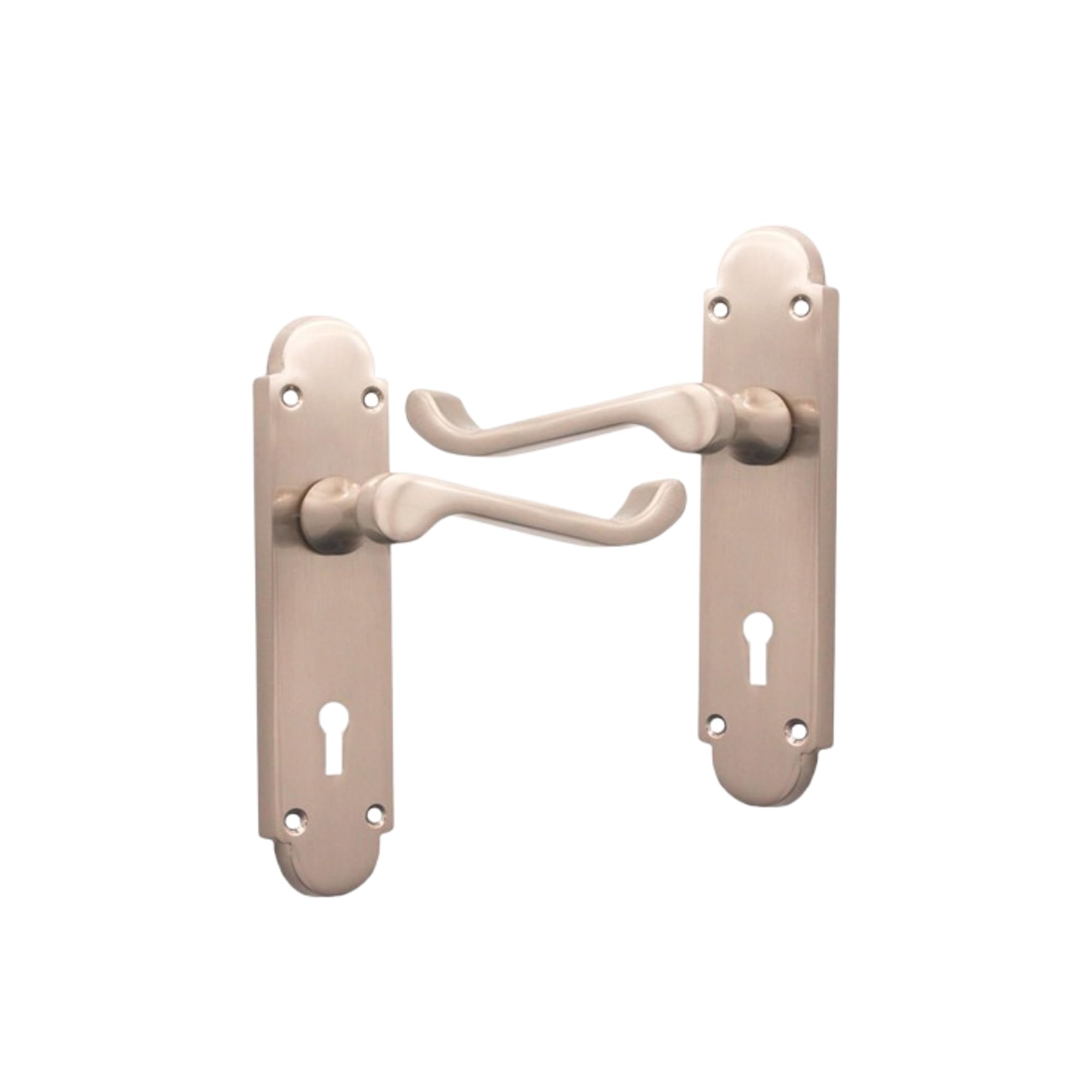 Infinity Decor Victorian Scroll Lever Lock Door Handles on Shaped Backplate in Satin Nickel,165mm x 40mm - Made from Zinc