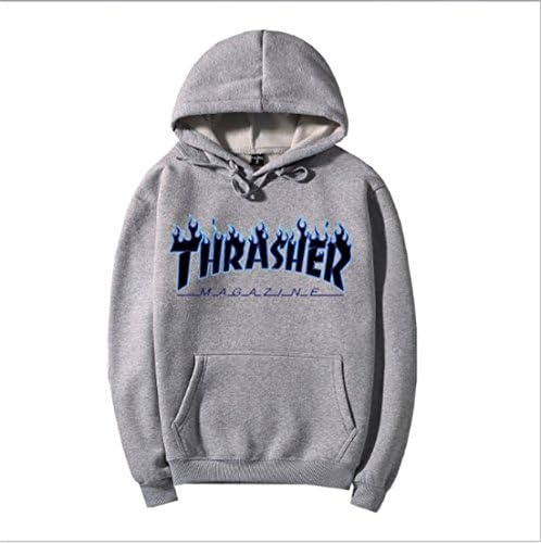 DKSM Blue flame THRASHER Logo men's and women fleeve hooded long-sleeved clothing