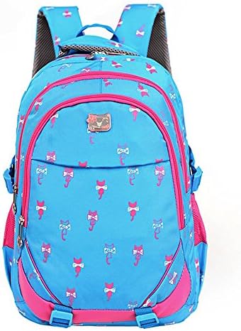 Gofriendly Girls Canvas School Backpack Bags With Pink Kitty Pattern - Lightweight School Laptop Hiking Travel Daypack 16" (Blue)