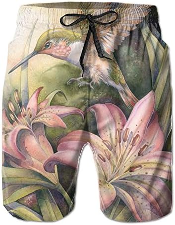 Oils Hummingbird Mens Breathable Board Shorts Loose Fit Elastic Solid Swim Trunks Basketball Short