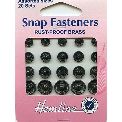 Hemline Snap Fasteners - Black, Assorted Sizes, 20 sets by Hemline Haberdashery