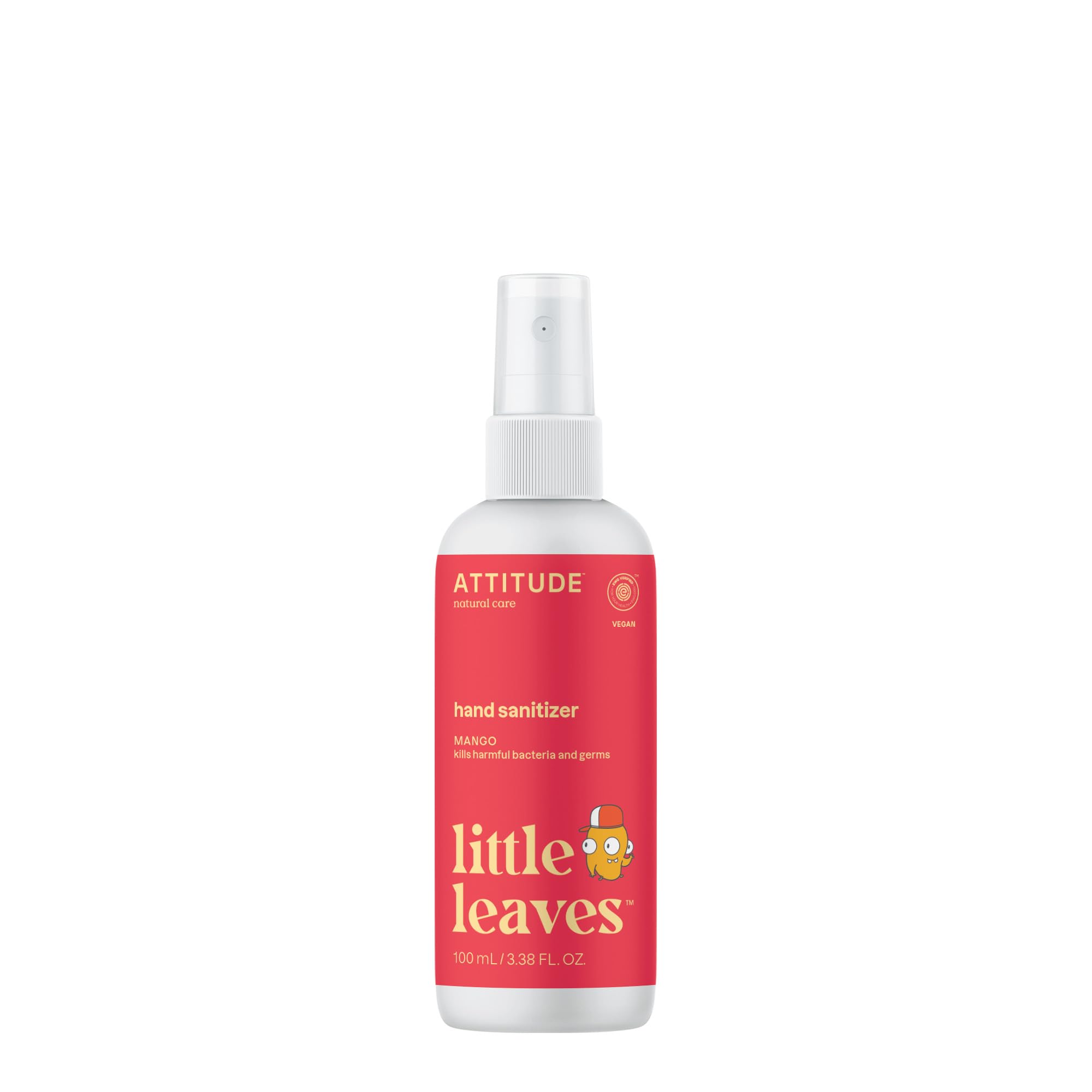 ATTITUDE Hand Sanitizer Spray for Kids & Adults, EWG Verified, Travel Size, Dermatologically Tested, Plant and Mineral Based, Vegan, Mango, 3.5 Fl Oz (Spray Bottle)