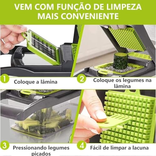 Ralador Multifuncional 16 em 1 Mandoline Profissional Cortador Fatiador de Legumes em Aço Inox com Recipiente Praticidade e Economia de Tempo na Cozinha