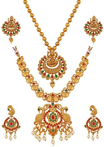 Gold Plated Temple Jewellery and Pendant Earring Jewellery Combo ser for Women