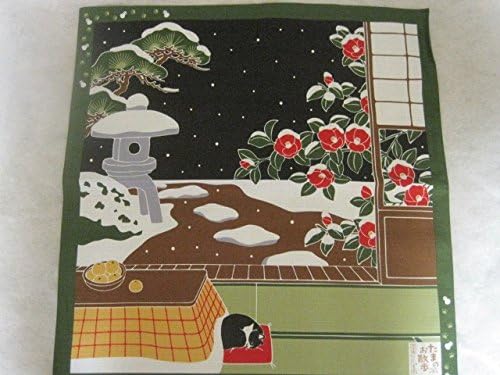 Kyoto Traditional Furoshiki (Japanese Wrapping Cloth) with a Cat Tama, Kotatsu and Snow Maeda Senko 88596
