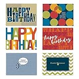 Snappy Birthday Note Card Assortment Pack - Set of 36 cards per package - 6 designs blank inside - with white envelopes