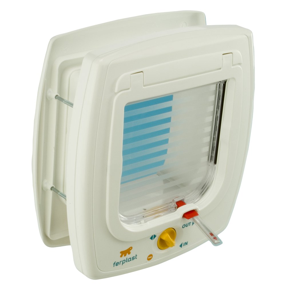 Ferplast Cat Door 'Swing 7' w/ 4-Way Locking System w/Magnetic Key | Universal Pet Door in White for Interior & Exterior Use Ideal for Small Cats & Dogs Up to 12 Pounds
